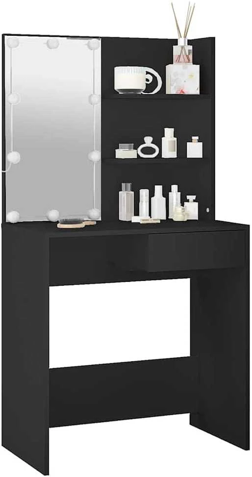 Kosmetinis staliukas su LED apšvietimu, juodas, 74,5x40x141cm