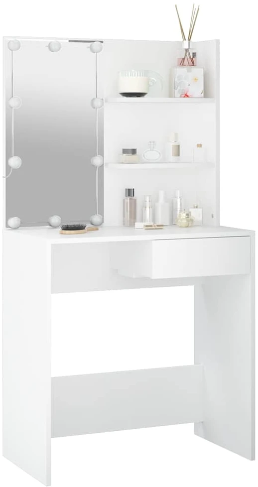 Kosmetinis staliukas su LED apšvietimu, baltas, 74,5x40x141cm
