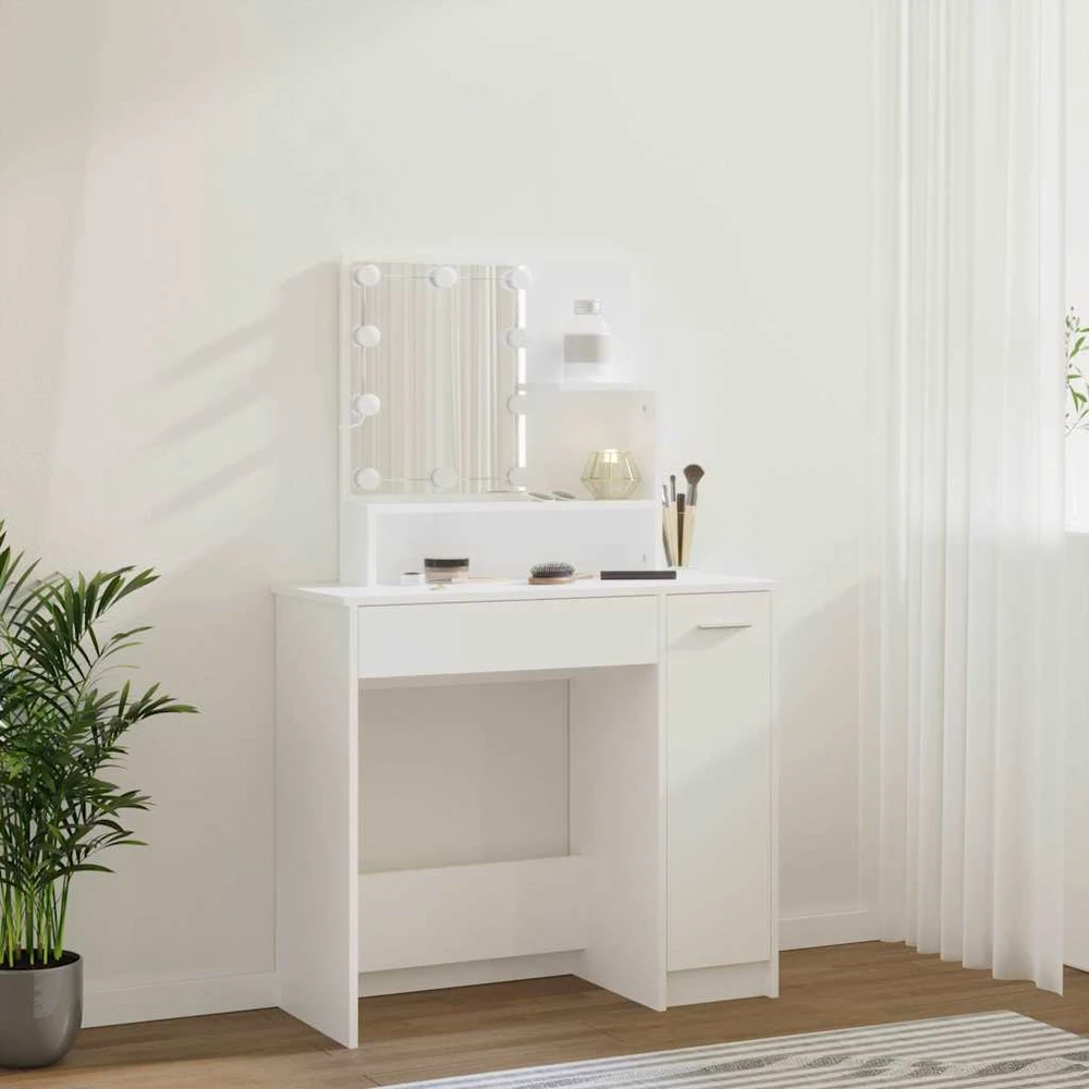 Kosmetinis staliukas su LED apšvietimu, baltas, 86,5x35x136cm