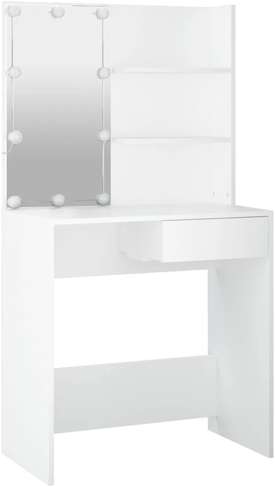 Kosmetinis staliukas su LED apšvietimu, baltas, 74,5x40x141cm