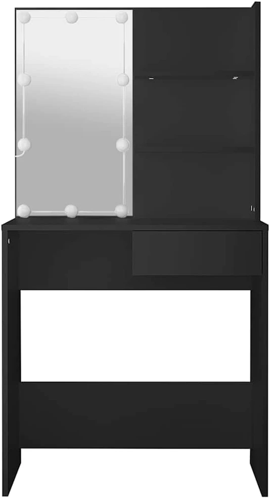 Kosmetinis staliukas su LED apšvietimu, juodas, 74,5x40x141cm