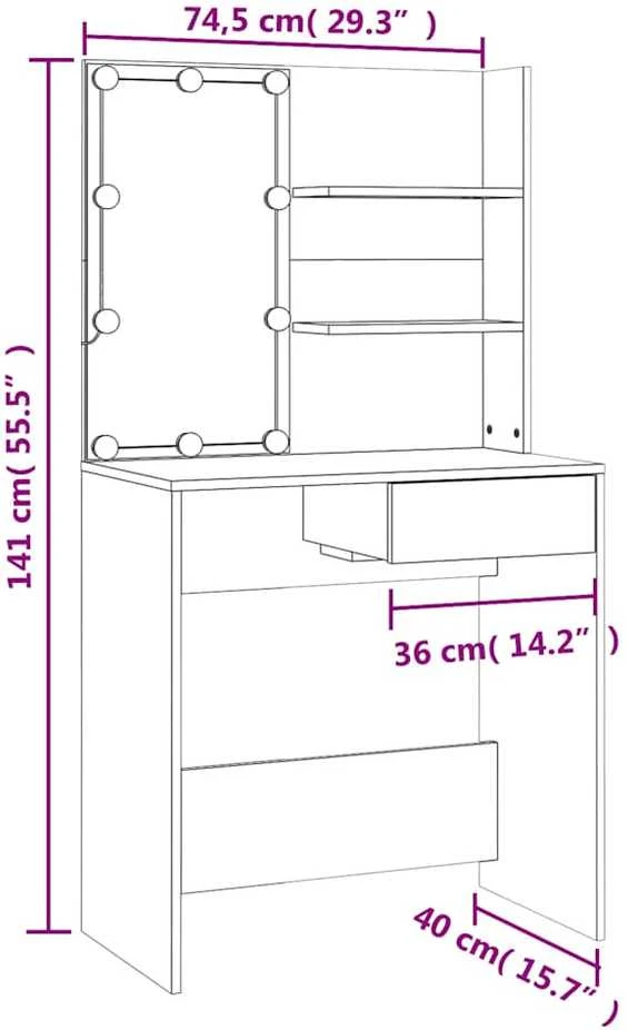 Kosmetinis staliukas su LED apšvietimu, pilkas, 74,5x40x141cm