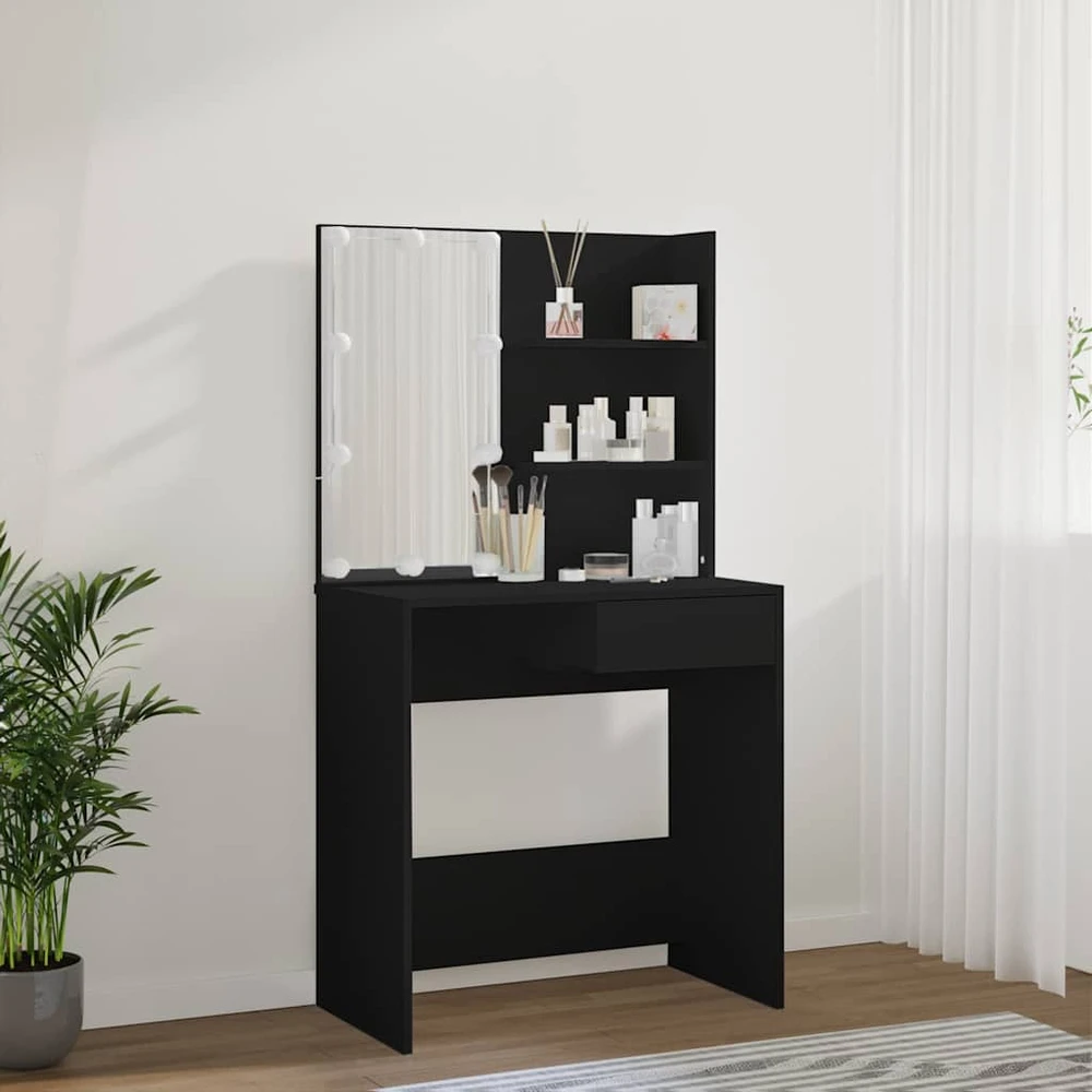 Kosmetinis staliukas su LED apšvietimu, juodas, 74,5x40x141cm