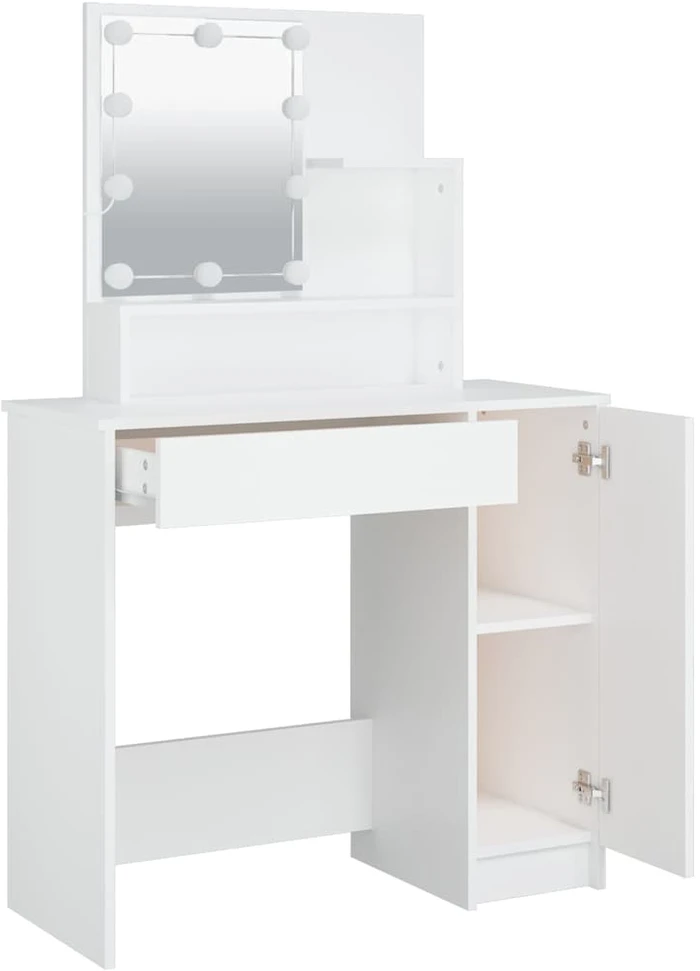 Kosmetinis staliukas su LED apšvietimu, baltas, 86,5x35x136cm