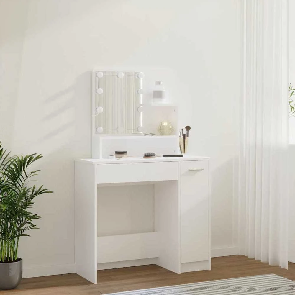 Kosmetinis staliukas su LED apšvietimu, baltas, 86,5x35x136cm