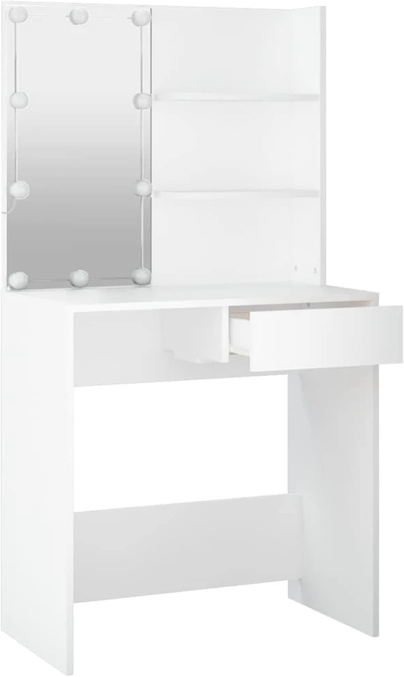 Kosmetinis staliukas su LED apšvietimu, baltas, 74,5x40x141cm