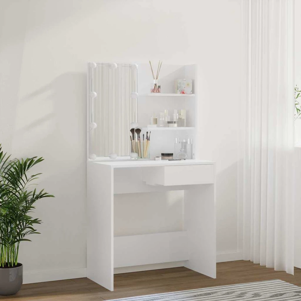Kosmetinis staliukas su LED apšvietimu, baltas, 74,5x40x141cm