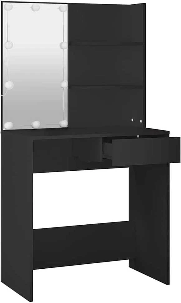 Kosmetinis staliukas su LED apšvietimu, juodas, 74,5x40x141cm