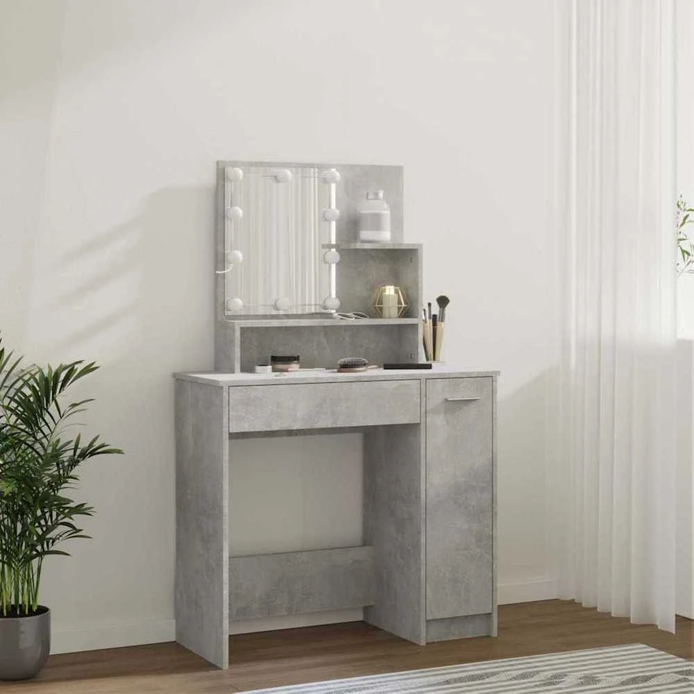 Kosmetinis staliukas su LED apšvietimu, pilkas, 86,5x35x136cm