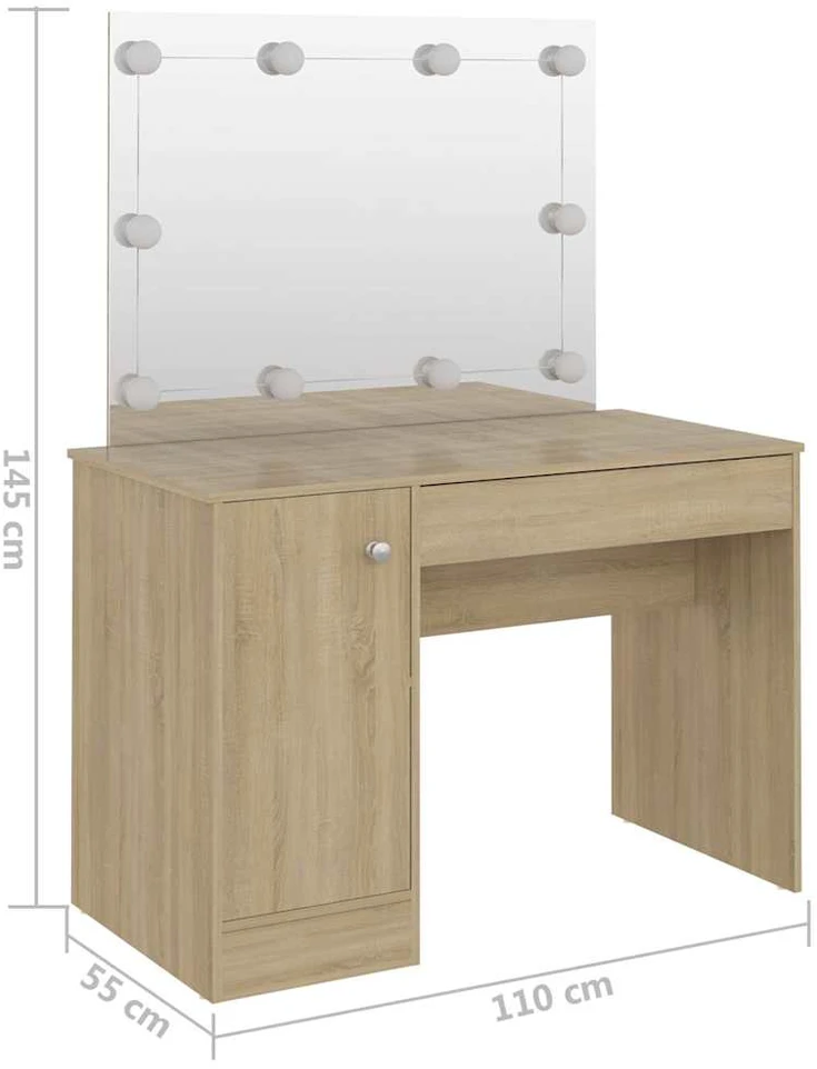 Kosmetinis staliukas su LED, ąžuolo, 110x55x145cm, MDF