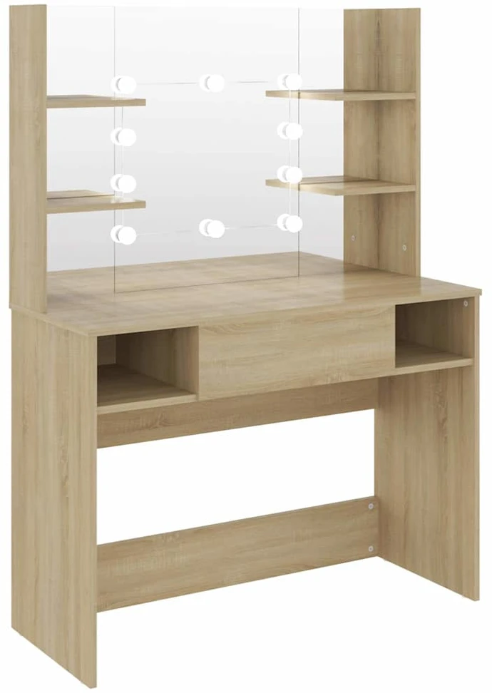 Kosmetinis staliukas su LED, ąžuolo spalvos, 100x40x135cm, MDF