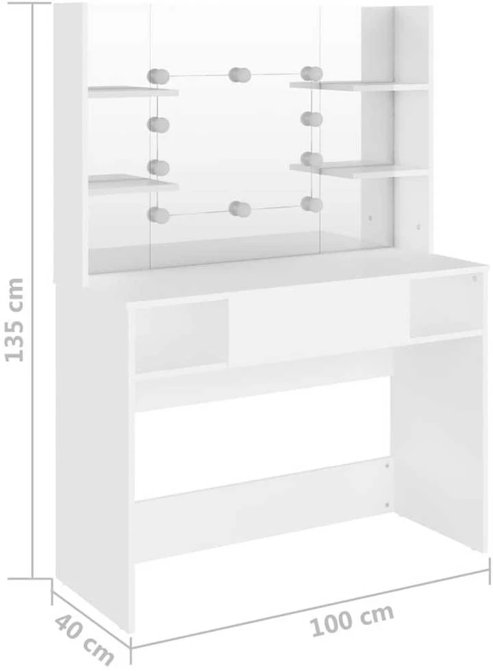 Kosmetinis staliukas su LED, baltas, 100x40x135cm, MDF