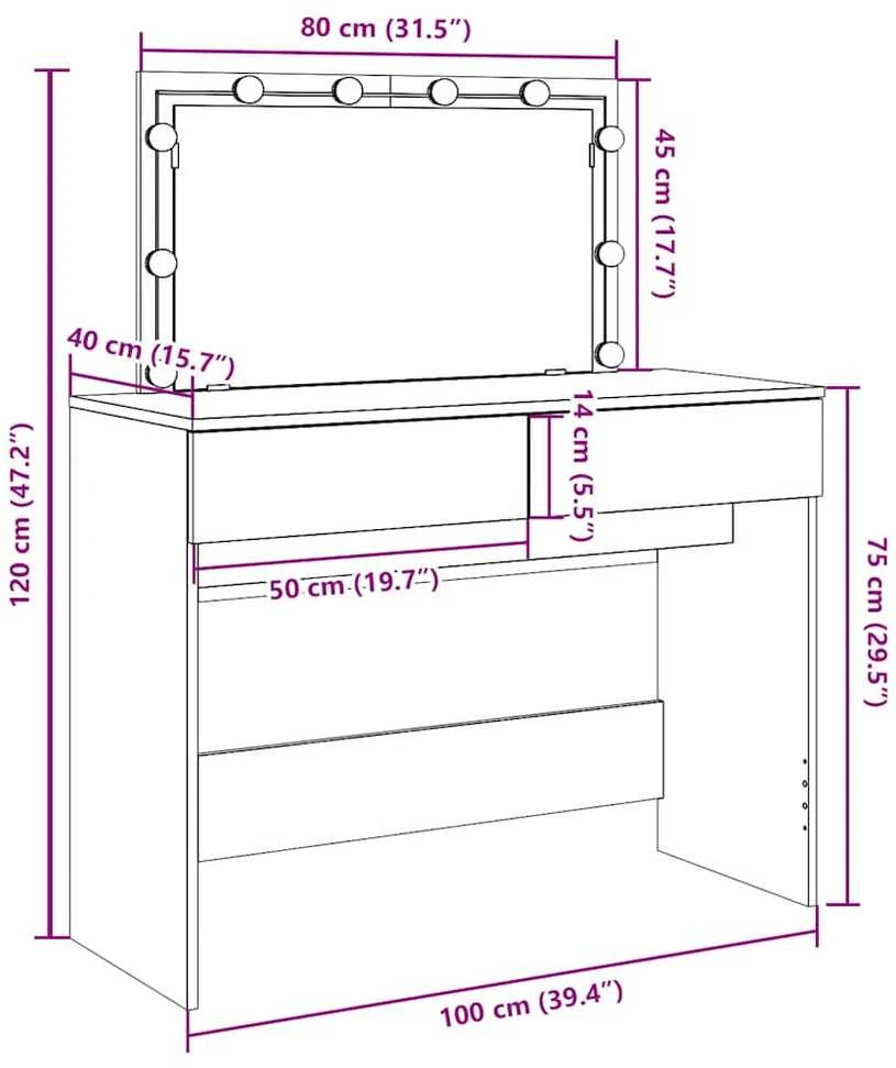 Kosmetinis staliukas su LED, baltos spalvos, 100x40x120cm