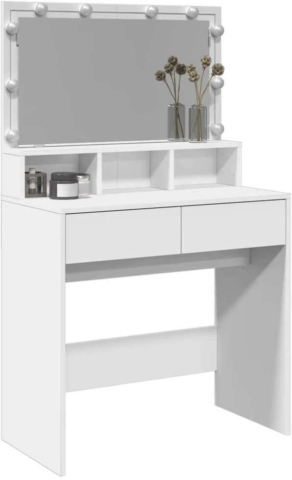 Kosmetinis staliukas su LED, baltos spalvos, 80x41x134,5cm