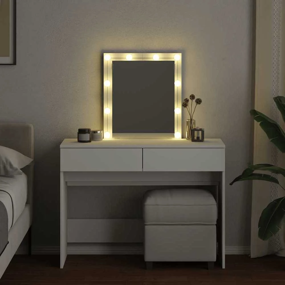 Kosmetinis staliukas su LED, baltos spalvos, 100x40x130cm