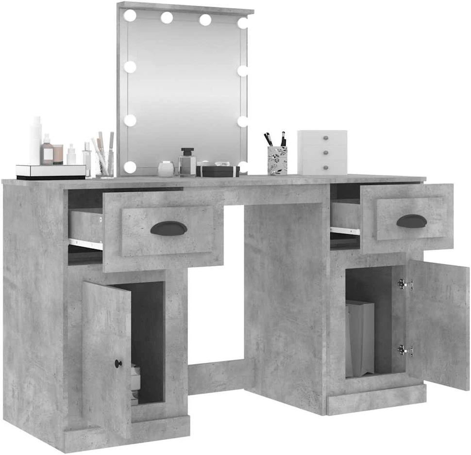 Kosmetinis staliukas su LED, betono pilkas, 130x50x132,5cm