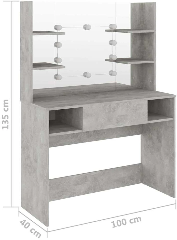 Kosmetinis staliukas su LED, betono pilkas, 100x40x135cm, MDF