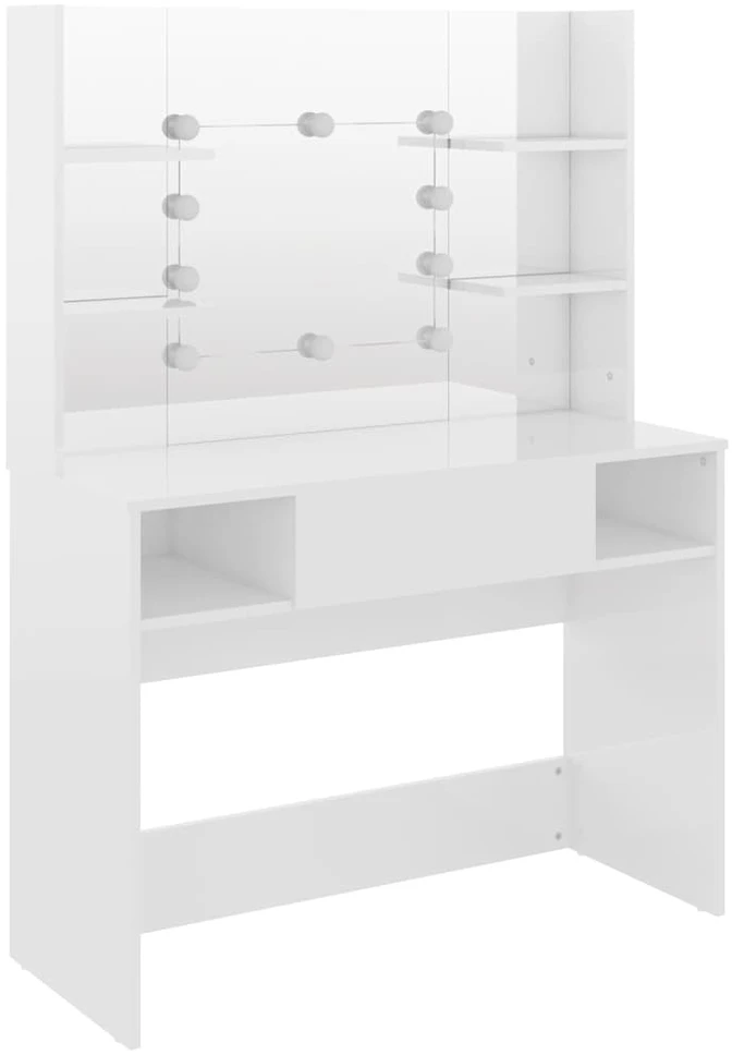 Kosmetinis staliukas su LED, blizgus baltas, 100x40x135cm, MDF