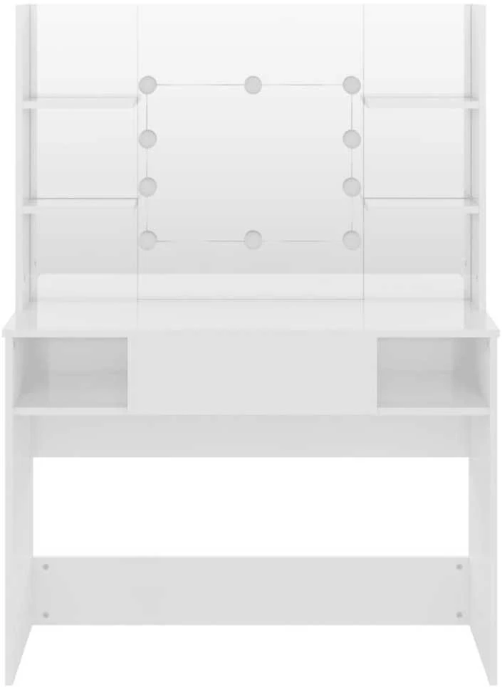 Kosmetinis staliukas su LED, blizgus baltas, 100x40x135cm, MDF