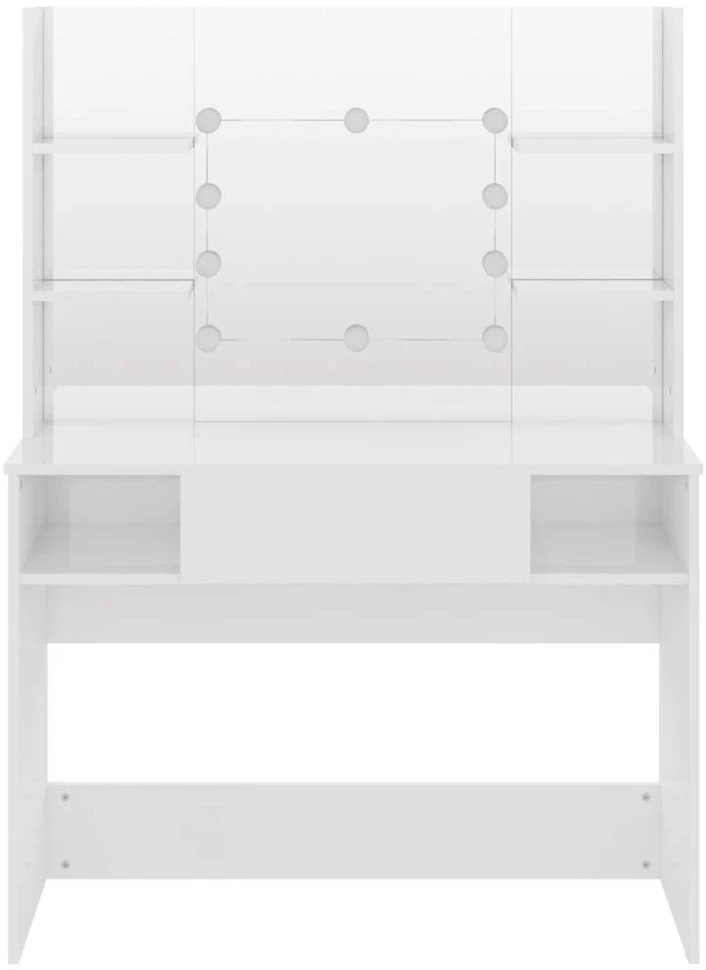 Kosmetinis staliukas su LED, blizgus baltas, 100x40x135cm, MDF