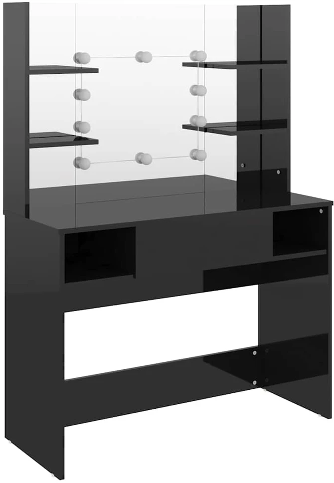 Kosmetinis staliukas su LED, blizgus juodas, 100x40x135cm, MDF