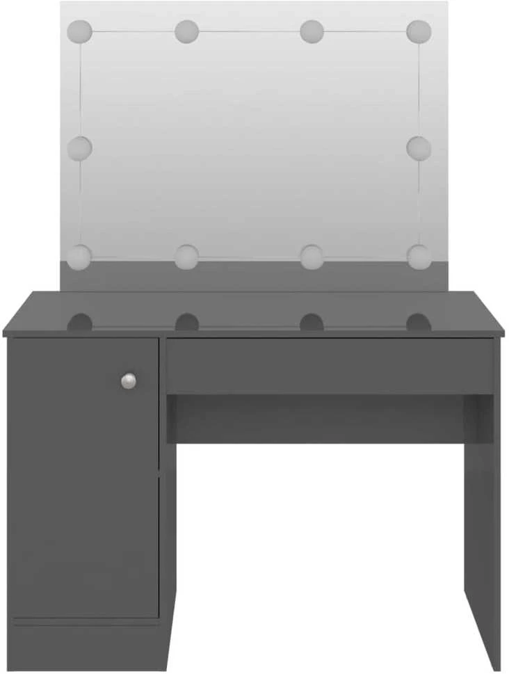 Kosmetinis staliukas su LED, blizgus pilkas, 110x55x145cm, MDF
