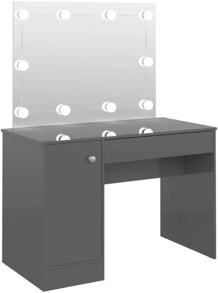 Kosmetinis staliukas su LED, blizgus pilkas, 110x55x145cm, MDF