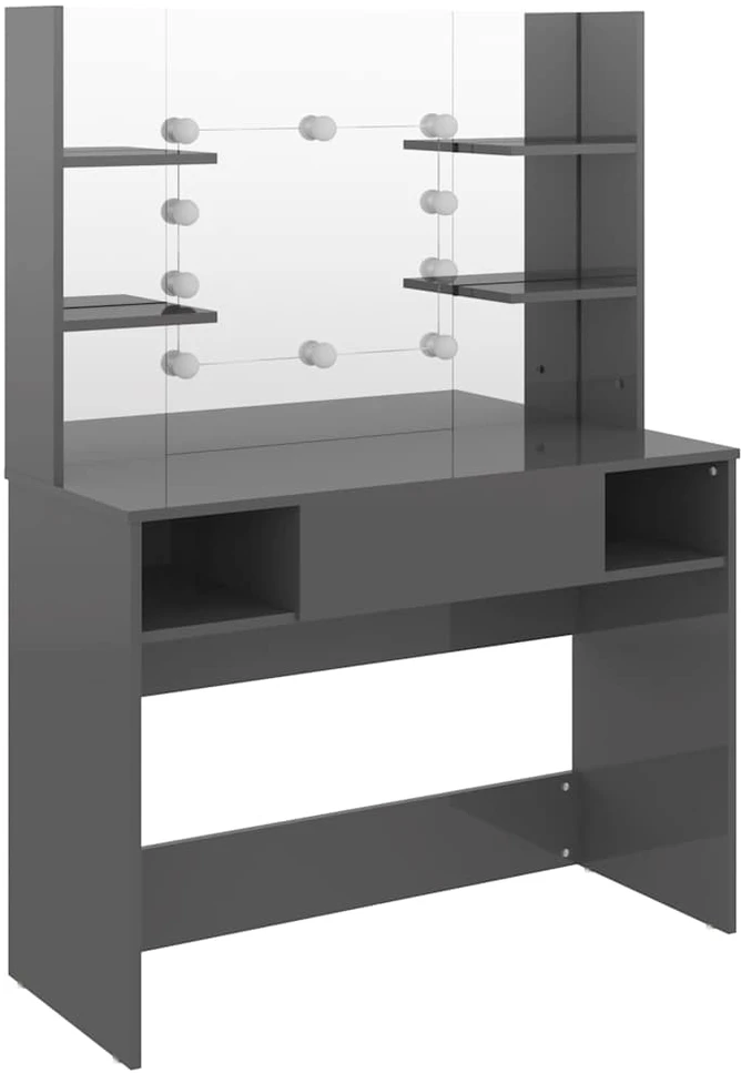 Kosmetinis staliukas su LED, blizgus pilkas, 100x40x135cm, MDF