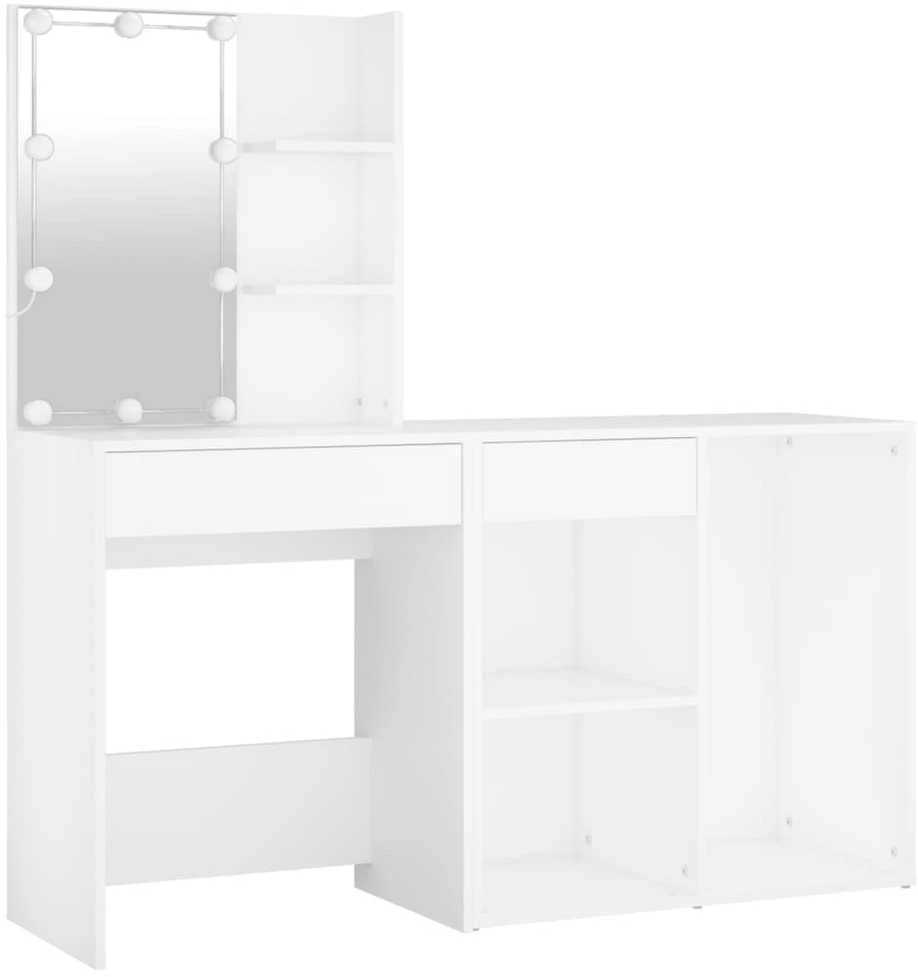 Kosmetinis staliukas su LED ir spintele, baltas, mediena