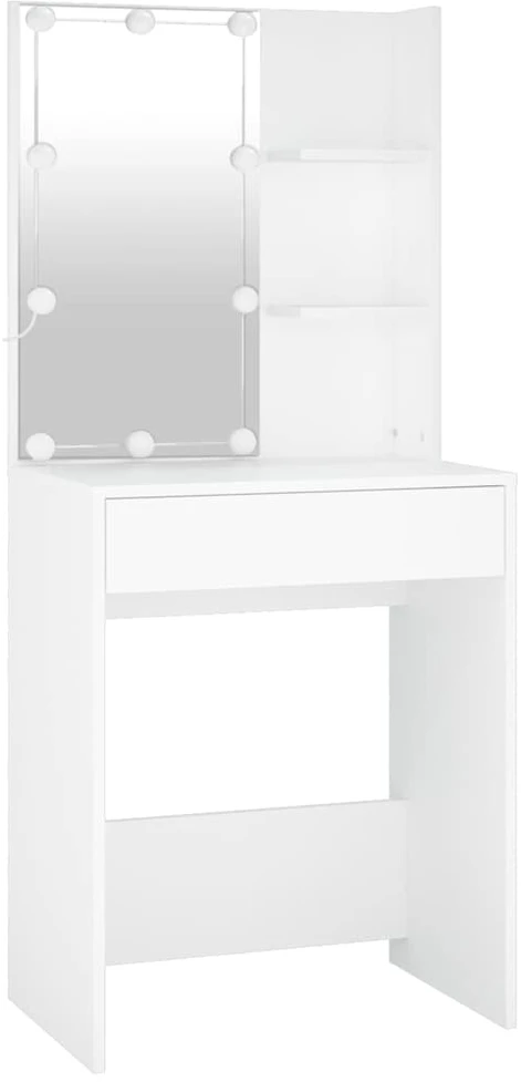 Kosmetinis staliukas su LED ir spintele, baltas, mediena