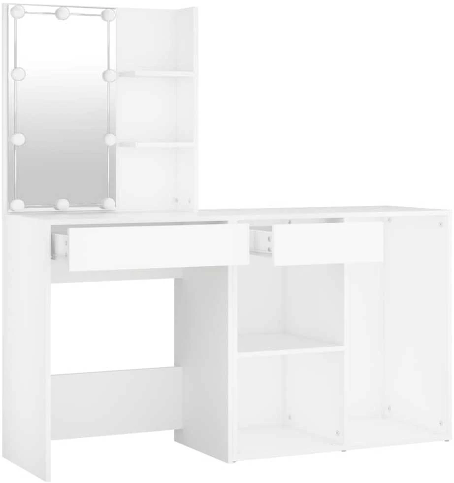 Kosmetinis staliukas su LED ir spintele, baltas, mediena