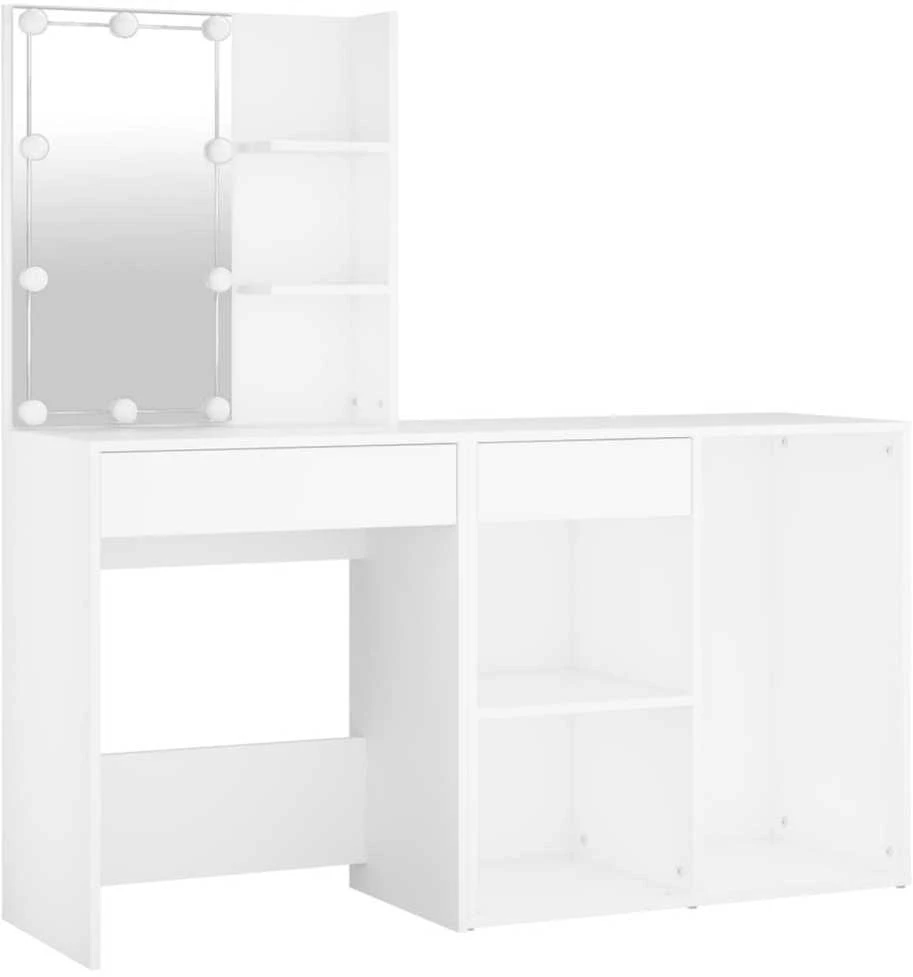 Kosmetinis staliukas su LED ir spintele, baltas, mediena