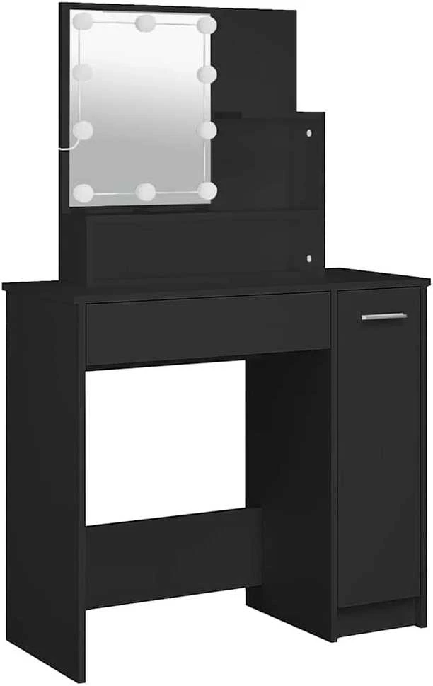 Kosmetinis staliukas su LED, juodas, 86,5x35x136cm