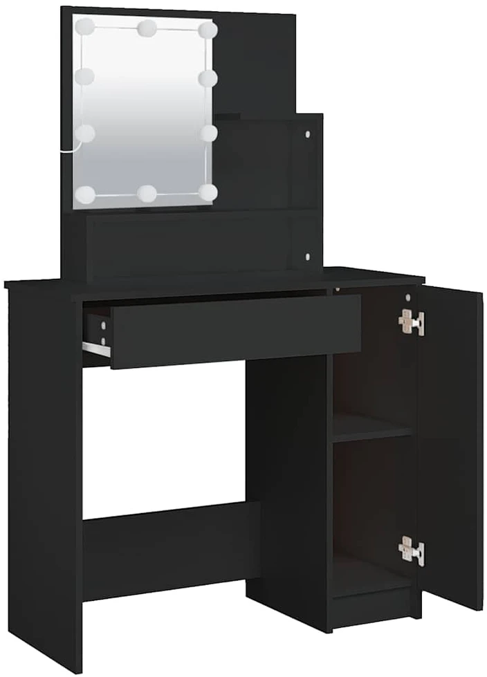 Kosmetinis staliukas su LED, juodas, 86,5x35x136cm