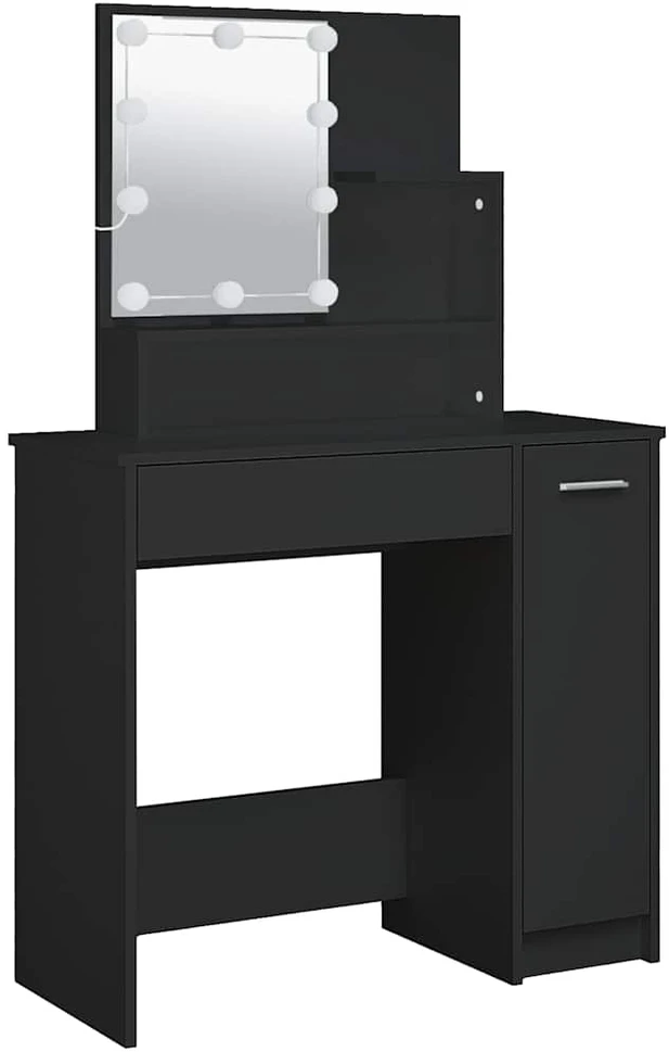 Kosmetinis staliukas su LED, juodas, 86,5x35x136cm