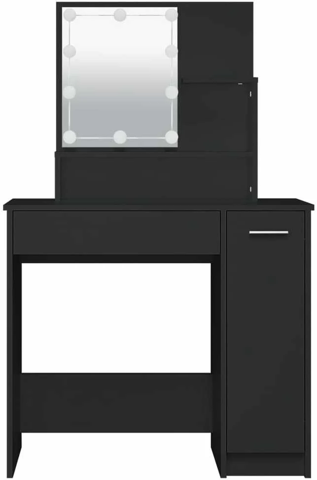 Kosmetinis staliukas su LED, juodas, 86,5x35x136cm