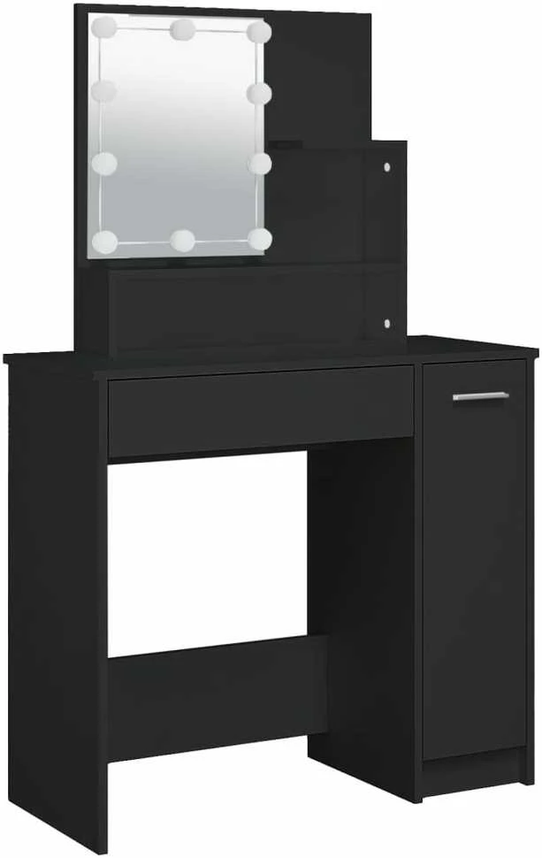 Kosmetinis staliukas su LED, juodas, 86,5x35x136cm