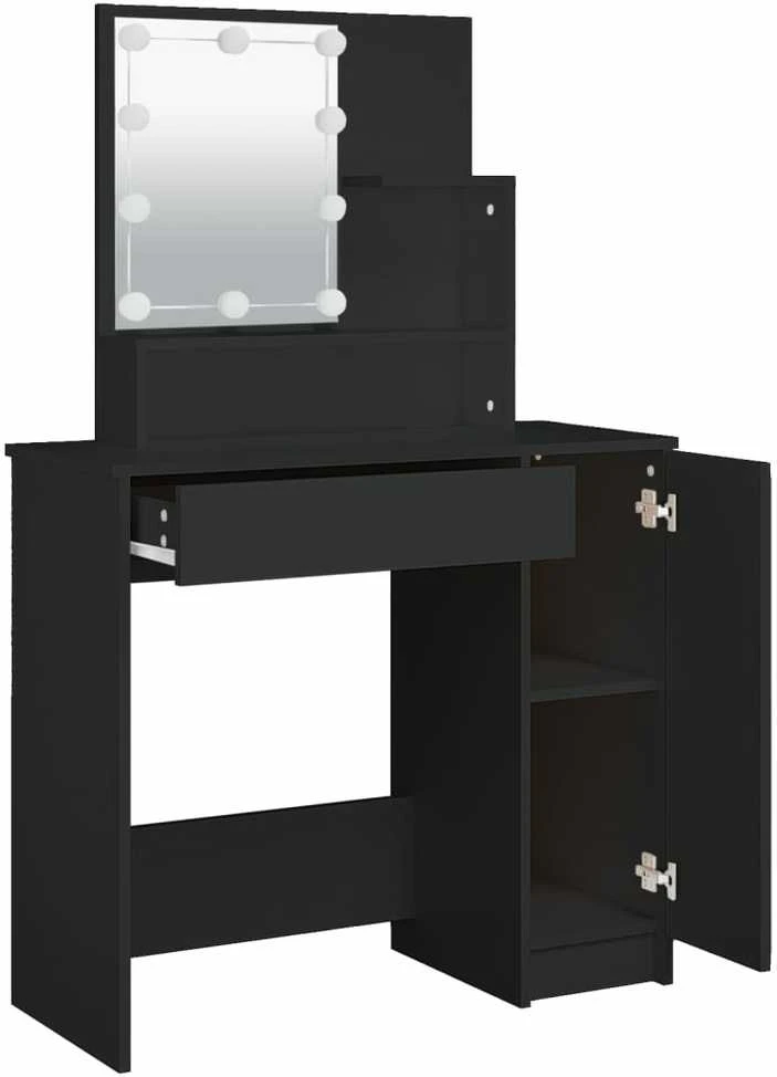 Kosmetinis staliukas su LED, juodas, 86,5x35x136cm