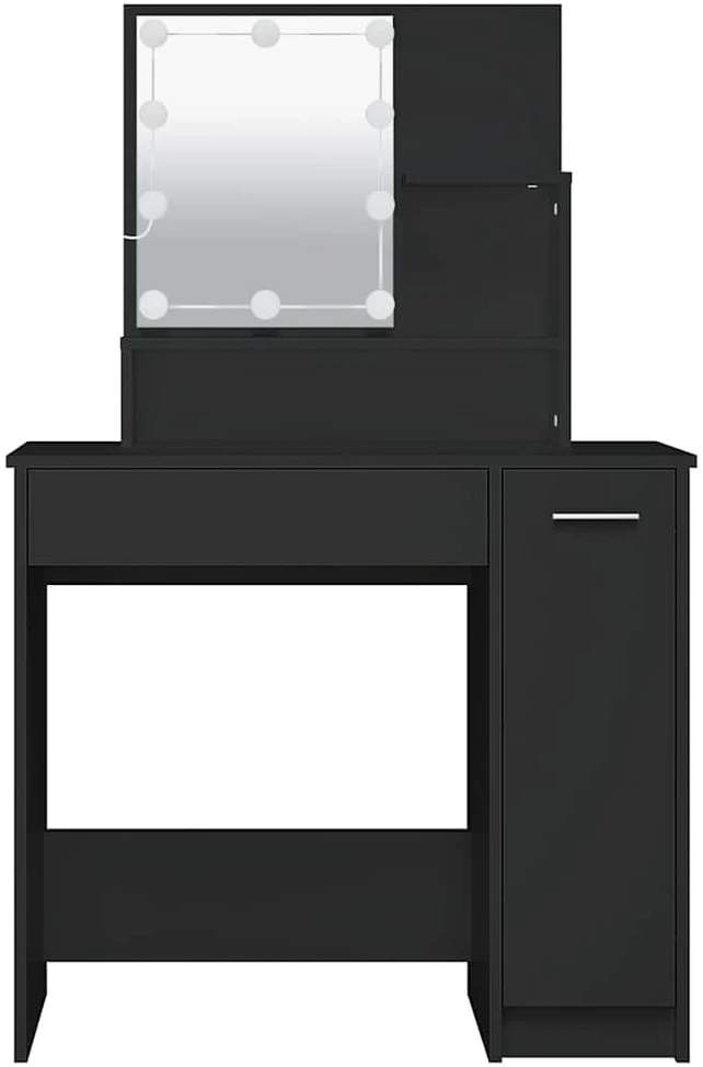 Kosmetinis staliukas su LED, juodas, 86,5x35x136cm
