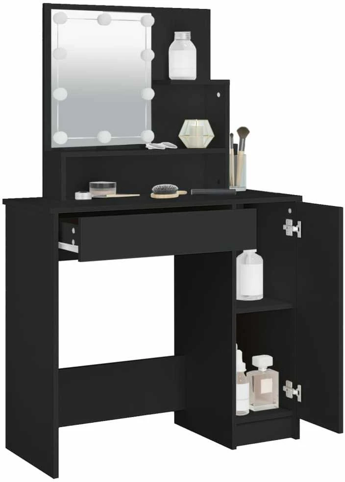 Kosmetinis staliukas su LED, juodas, 86,5x35x136cm