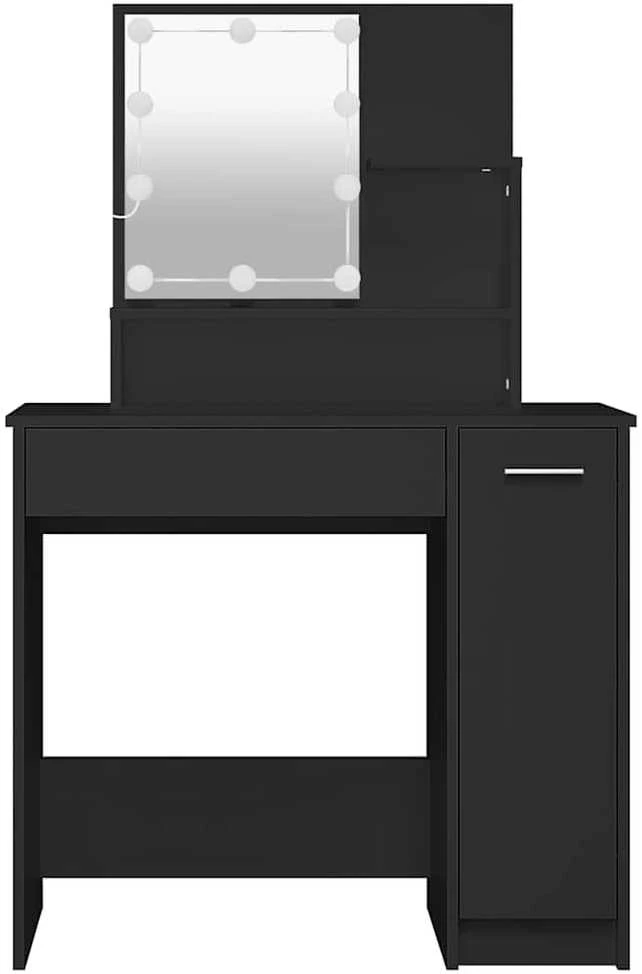 Kosmetinis staliukas su LED, juodas, 86,5x35x136cm