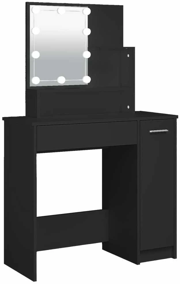 Kosmetinis staliukas su LED, juodas, 86,5x35x136cm