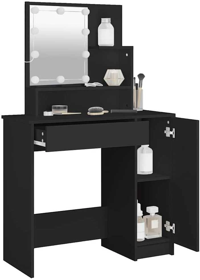 Kosmetinis staliukas su LED, juodas, 86,5x35x136cm