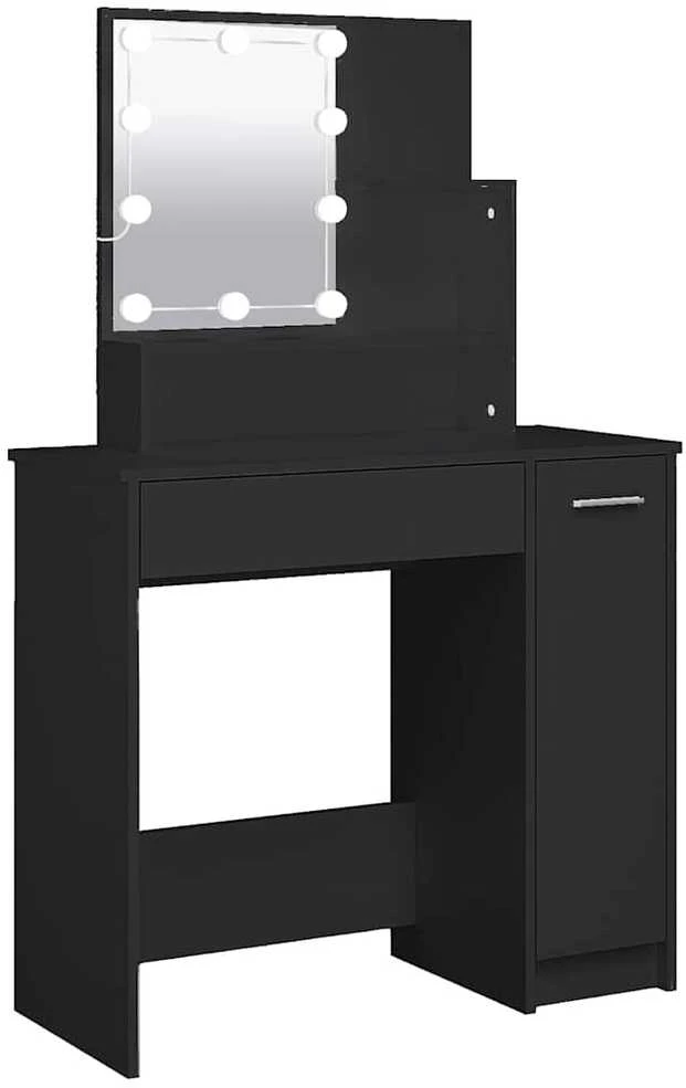 Kosmetinis staliukas su LED, juodas, 86,5x35x136cm