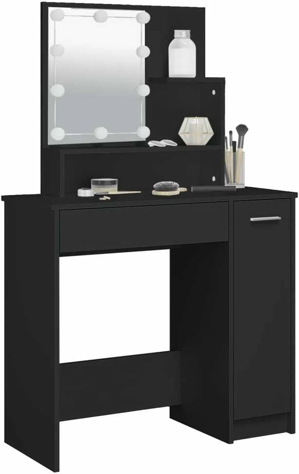 Kosmetinis staliukas su LED, juodas, 86,5x35x136cm