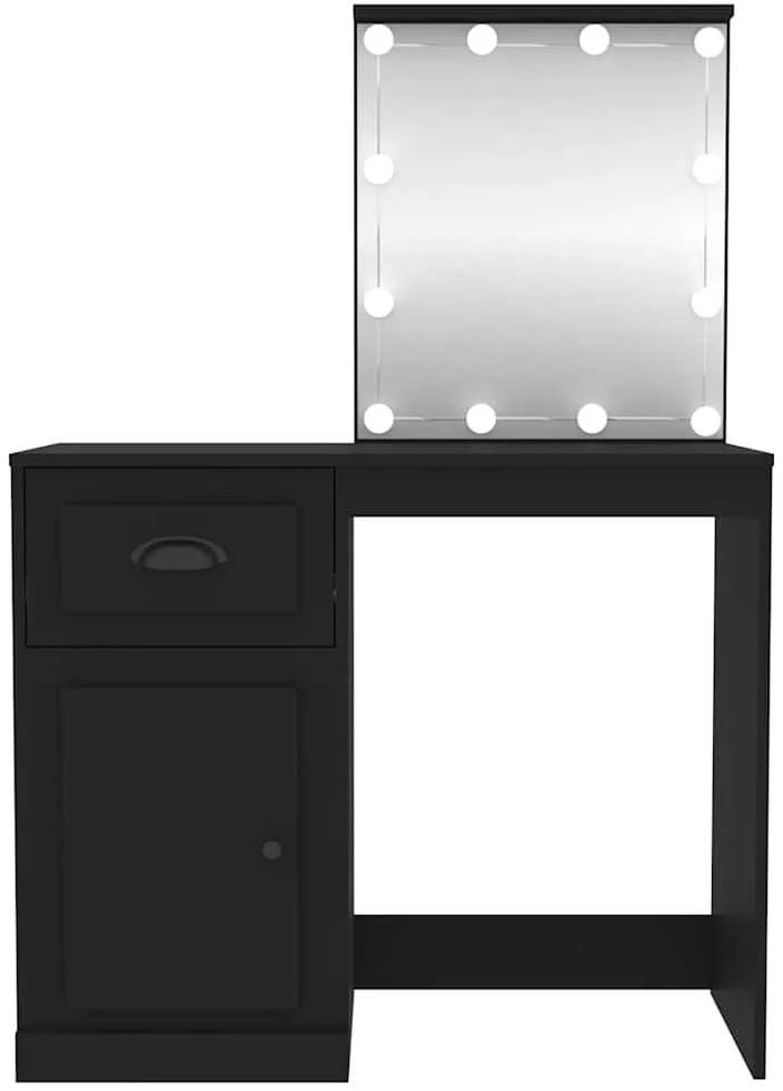 Kosmetinis staliukas su LED, juodas, 90x50x132,5cm, mediena