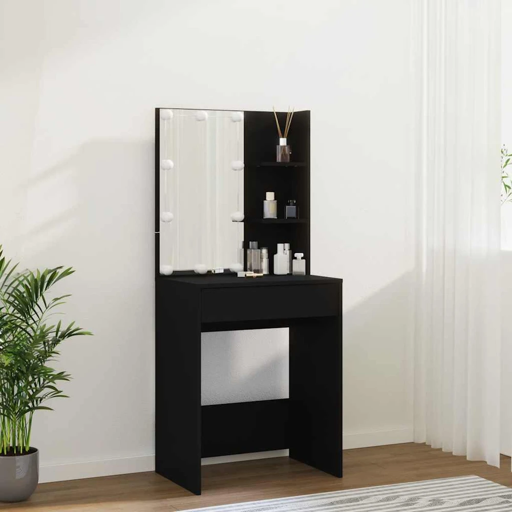 Kosmetinis staliukas su LED, juodos spalvos, 60x40x140cm