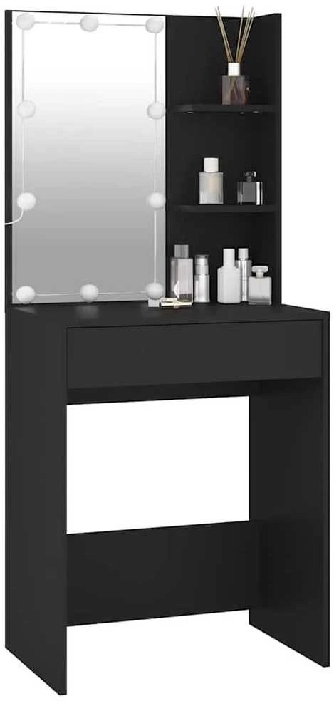 Kosmetinis staliukas su LED, juodos spalvos, 60x40x140cm