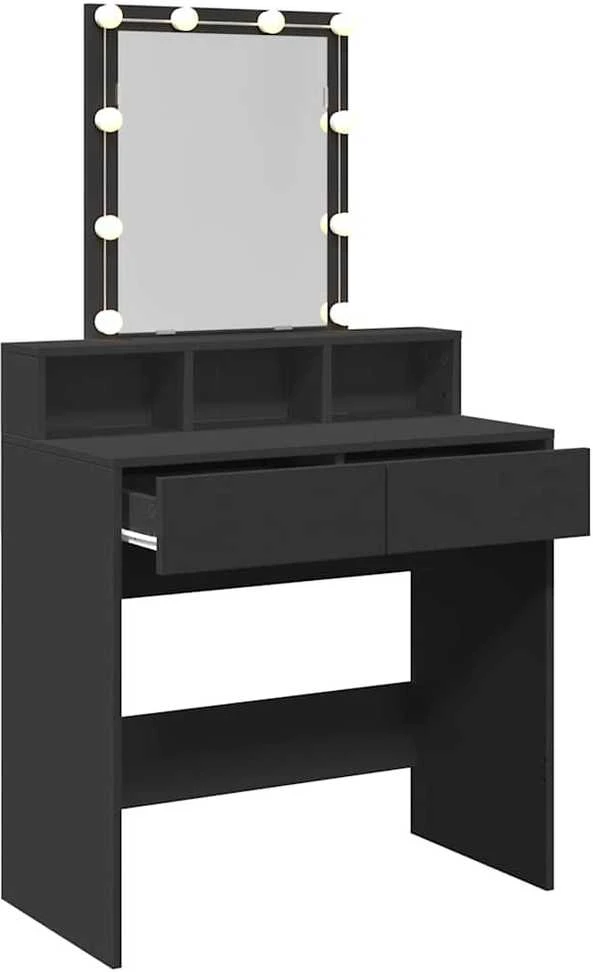 Kosmetinis staliukas su LED, juodos spalvos, 80x41x144,5cm