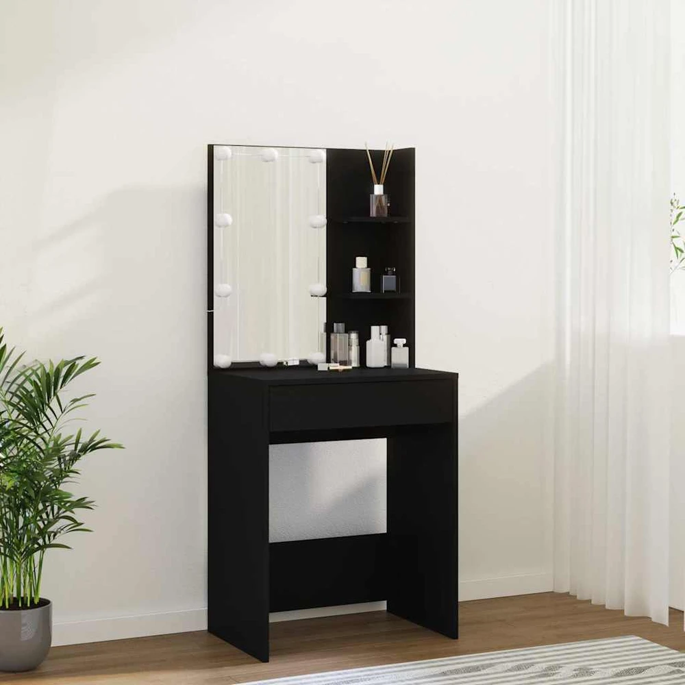 Kosmetinis staliukas su LED, juodos spalvos, 60x40x140cm